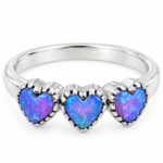 Aurora Opal Triple Hearts 925 Sterling Silver Ring (RS9-343)