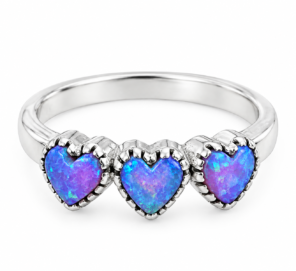 Aurora Opal Triple Hearts 925 Sterling Silver Ring (RS9-343)
