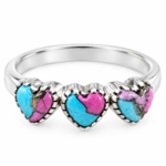 Cotton Candy Turquoise Triple Hearts 925 Sterling Silver Ring (RS9-342)